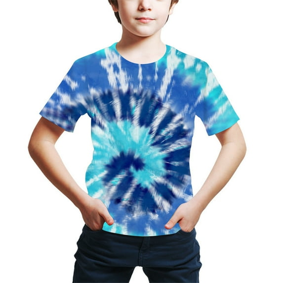 APEXFWDT Toddler Boys Tie Dye T-Shirt Kids Boys Colorful Short Sleeve Shirts Teens Casual Crewneck Cotton Tee Tops Size 4-16