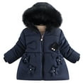 thumbnail image 1 of BFHHYA Toddler Girls' Sherpa Thickened Winter Coat - Zip-Up Mid-Length Hooded Puffer Jacket with Floral Details (2-6 Years), 1 of 9