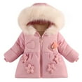 thumbnail image 1 of BFHHYA Toddler Girls' Sherpa Thickened Winter Coat - Zip-Up Mid-Length Hooded Puffer Jacket with Floral Details (2-6 Years), 1 of 9