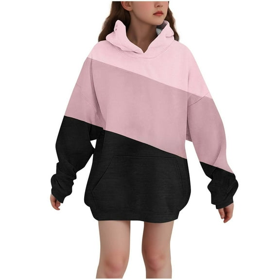 BFHHYA Tween Girls' Colorblock Hoodie Kid Oversized Raglan Sleeve Sweatshirt Loose Long Sleeve Pullover with Pockets (3-14 Years)
