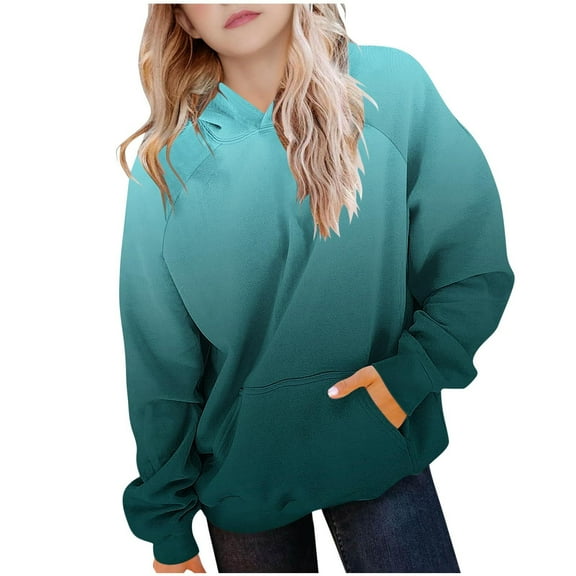 BFHHYA Tween Girls' Gradient Color Hoodie Kids Raglan Sleeve Casual Loose Sweatshirt Long Sleeve Pullover with Pockets (5-15 Years)