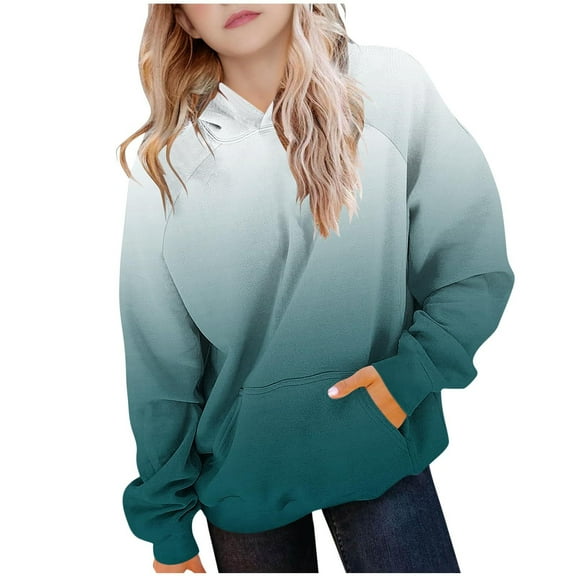 BFHHYA Tween Girls' Gradient Color Hoodie Kids Raglan Sleeve Casual Loose Sweatshirt Long Sleeve Pullover with Pockets (5-15 Years)