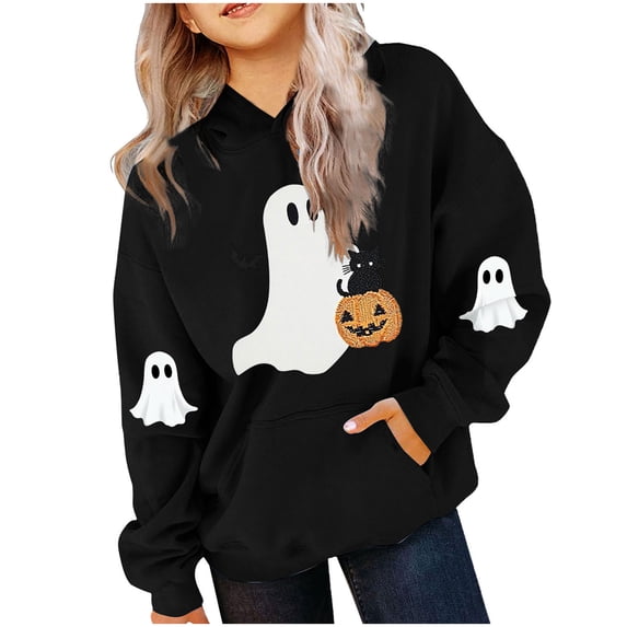 BFHHYA Tween Girls' Halloween Hoodie Kid Girls Printed Cute Sweatshirt Long Sleeve Pullover Top with Pockets (3-14 Years)