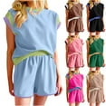 thumbnail image 1 of APEXFWDT Two Piece Outfits for Women Lounge Sets Color Block Crewneck Tahirt Top and Shorts Set Sweatsuits 2024 Summer Lounge Tracksuit, 1 of 4