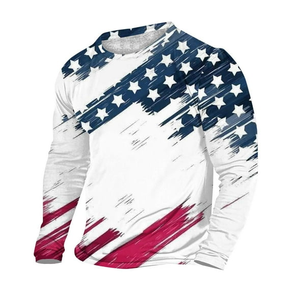 APEXFWDT US Flag Long Sleeve T-Shirt Mens Big and Tall Vintage American Flag Graphic Tee Shirt Casual Fashion Round Meck Shirt