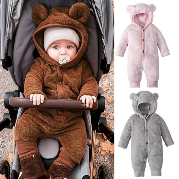 APEXFWDT Unisex Kids Baby Fleece Footed Snowsuit Bunting Warm Winter Coats Onesie Jumpsuit Pram Infant Cartoon Bear Jumpsuit Outfits for Girls Boys