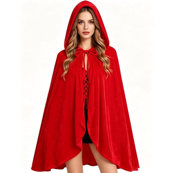 APEXFWDT Velvet Hood Cape Women Halloween Christmas Red Cloak with Hood Medieval Costumes Cape for Party Devil Witch