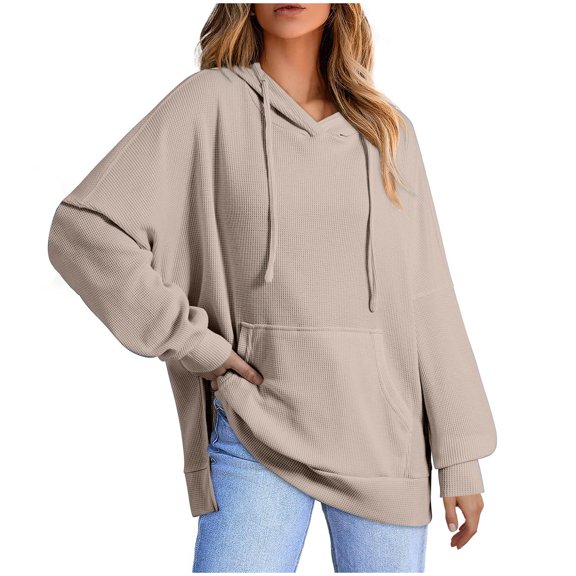 APEXFWDT Waffle Hoodies Sweatshirt for Women Casual Long Sleeve Lightweight Pullover Shirts with Pocket Comfy Fashion Sweatshirts Sweaters Tops