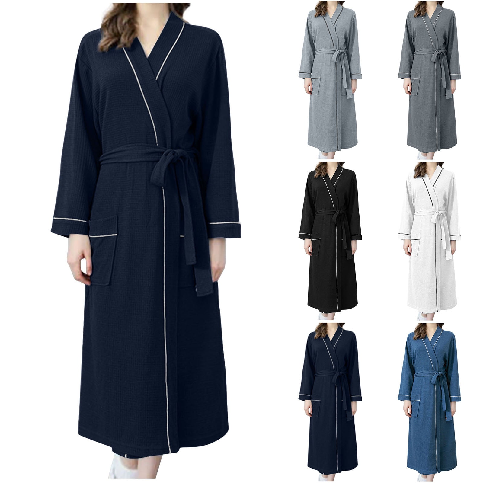 APEXFWDT Waffle Robes for Women, Womens V Neck Soft Lightweight Long