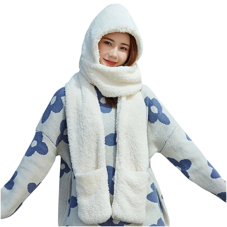 APEXFWDT Winter Fluffy 2 in 1 Hooded Scarf for Women Kawaii  display picture 1