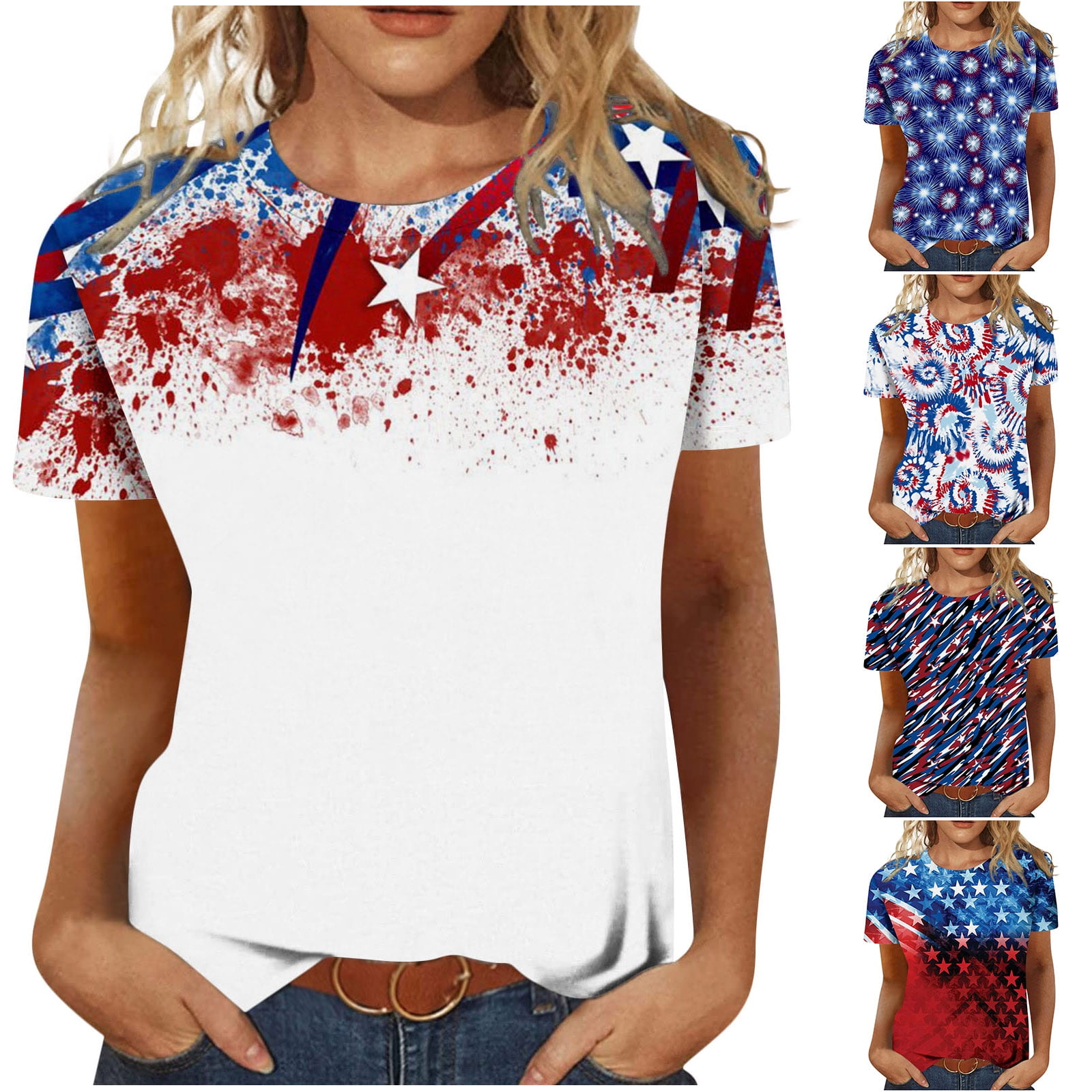 APEXFWDT Women American Flag Shirts USA Flag Stars Stripes Graphic Tee Shirts Patriotic 4th of