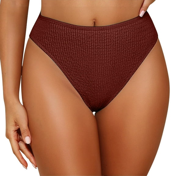 APEXFWDT Women Bikini Bottoms Mid Waist Bathing Suit Swimsuit Swim Bottom for Women Bikini Bottoms Full Coverage Swimwear L,Coffee