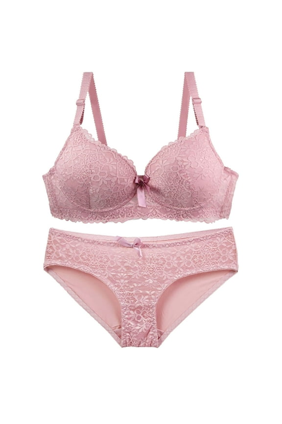 APEXFWDT Women Bra Set Wirefree Lace Bra Panties Bralette Matching Underwear Soft Breathable for Daily Wear ,XL,Pink