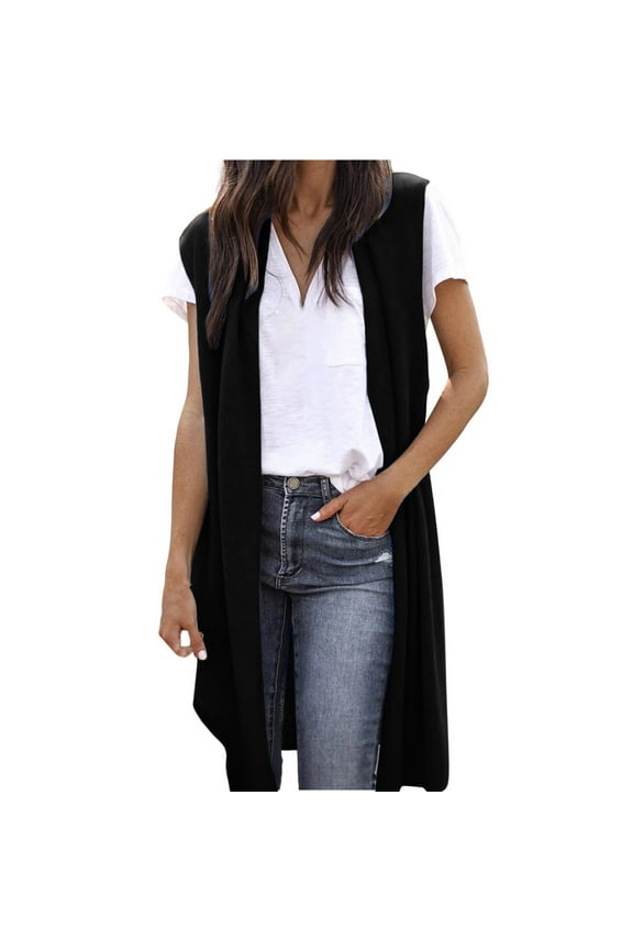 APEXFWDT Women Casual Sleeveless Open Front Vest Long Cardigan Tops Coat Womens Cozy Trendy Sweater Duster Long Vest