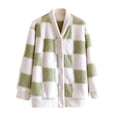thumbnail image 1 of APEXFWDT Women Checkered Sherpa Cardigan Bed Jacket V‑Neck Button Down Fuzzy Fleece Plaid Jacket Loose Warm Plush House Coat, 1 of 2