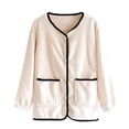 thumbnail image 1 of APEXFWDT Women Fleece Bed Jacket Round Neck Button Front Long Sleeve House Coat with Pockets, Sleep Loungewear Top, 1 of 2
