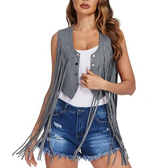 APEXFWDT Women Fringe Vest 70s Hippie Sleeveless Tassels Cardigan Cowgirl Western Tops Vintage Classic Cardigan Jackets