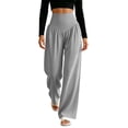 thumbnail image 1 of APEXFWDT Women High Waist Yoga Business Pants V‑Front Waistband Wide Leg Trousers Stretchy Casual Dress Pants for Work Daily Wear, 1 of 7
