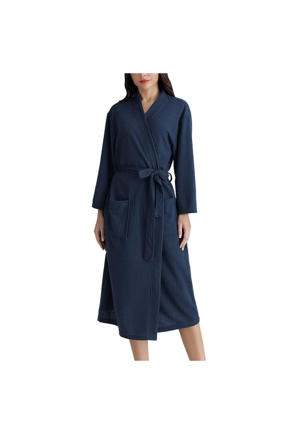 APEXFWDT Women Kimono Robes Long Bathrobe Lightweight Soft Sleepwear V-neck Casual Ladies Loungewear