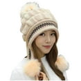 thumbnail image 1 of APEXFWDT Women Knit Beanies Hats Winter Peruvian Cover Ears Furry Skull Cap with 3 Pompom Fleece Lined Soft Knit Beanie Hats for Girls, 1 of 4