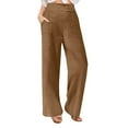 thumbnail image 1 of APEXFWDT Linen Wide Leg Pants Women Casual Palazzo Pants High Waisted Cotton Linen Lounge Pants Beach Summer Pants with Pockets, 1 of 8