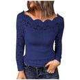 thumbnail image 1 of APEXFWDT Women Long Sleeve Boat Neck Tops Blouses Trendy Slim Fit Floral Lace Shirts for Women Casual Solid Basic Shirts, 1 of 6