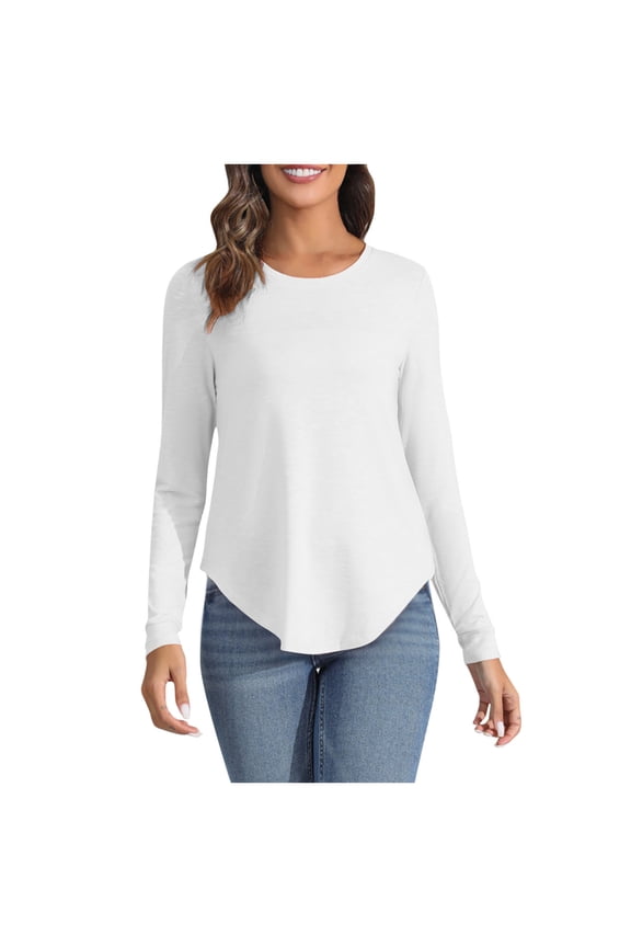APEXFWDT Women Long Sleeve Shirt Crew Neck Curved Hem Tunic Tops for Workout Yoga Womens Casual Solid Basic Athletic Tshirt
