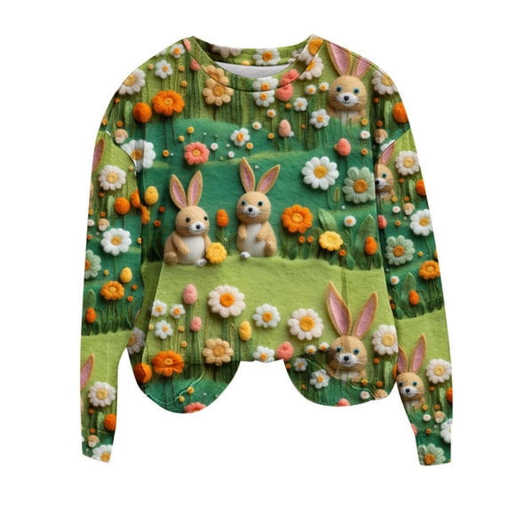 APEXFWDT Women Long Sleeve Tunic Tops Casual Fall Crewneck T Shirts Bunny 3D Printed Holiday Shirts Blouse for Gift