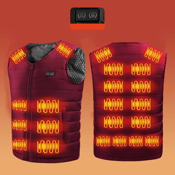 APEXFWDT Women Men Heated Puffer Vest Zip-Up Sleeveless Heating Vest V-Neck Puffer Coat for Outdoor Hikes with Dual-Control Heating, USB Rechargeable,M,Red