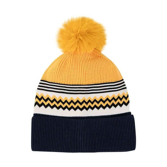 APEXFWDT Women Men Knit Beanie with Pompom Cuffed Skull Cap Unisex Color-Block Warm Winter Hat for Casual Outings & Matching