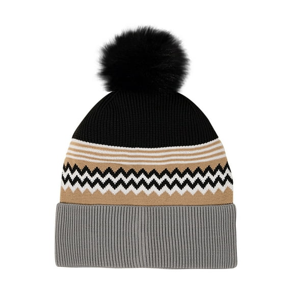 APEXFWDT Women Men Knit Beanie with Pompom Cuffed Skull Cap Unisex Color-Block Warm Winter Hat for Casual Outings & Matching