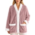 thumbnail image 1 of APEXFWDT Women Open Front Fleece Sleep Jacket Button Down Long Sleeve Pajama Top Cozy Fluffy Loungewear Top for Fall Winter, 1 of 6