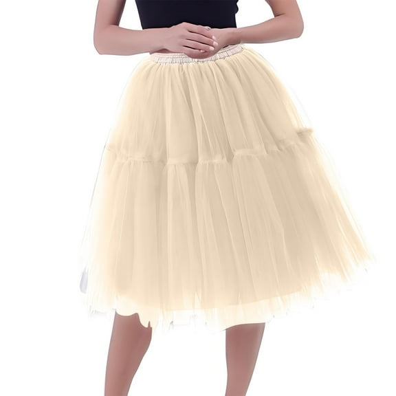 APEXFWDT Women Tulle Skirt Adult Layered Pleated Tutu Skirt A Line Knee Length Petticoat Girl Prom Party Skirt Tutus for Women