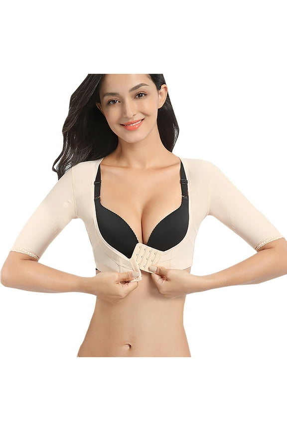 APEXFWDT Women Upper Arm Shaper Body Compression Sleeves Post Surgical Slimmer Humpback Posture Corrector Tops Shapewear