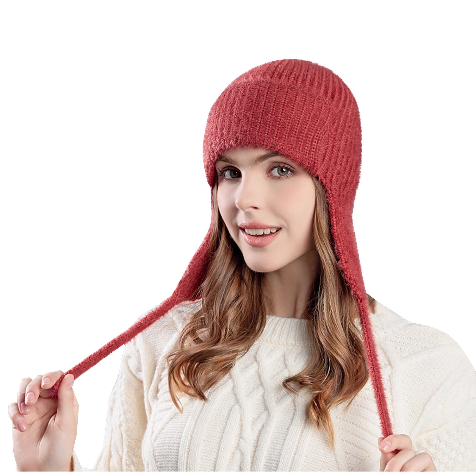 APEXFWDT Women Winter Beanie Hat Earflap Peruvian Warm Fleece Lined Pom