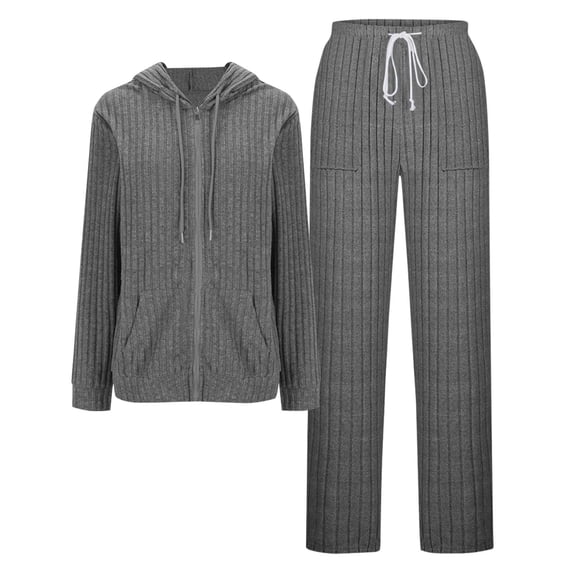APEXFWDT Women's 2-Piece Pants Set Sweatsuit Long Sleeve Zip-Up Jacket & Drawstring Pants Tracksuit Loungewear Set,L,Dark Gray