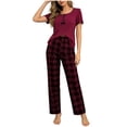 thumbnail image 1 of APEXFWDT Women's 2 Piece Plaid Pajama Set Short Sleeve Sleepwear Pj Set Top and Plaid Pants Sleepwear Lounge Sets, 1 of 6