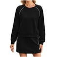 thumbnail image 1 of APEXFWDT Women's 2-Piece Sweatsuit Skirt Set - Long Sleeve Crew Neck Top & Mini Skirt, Casual Tennis Athletic Outfit,L,Black, 1 of 7