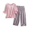 thumbnail image 1 of APEXFWDT Women's 3/4 Sleeve Padded Sleepwear - Built-in Support Top & Lounge Capri Pants Comfort Pajama Set, 1 of 6