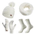 thumbnail image 1 of APEXFWDT Women’s 4-Piece Winter Knit Pom-Pom Beanie Hat Scarf Gloves Socks Set – Complete Thermal Bundle for Cold Weather Protection, 1 of 7