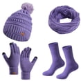 thumbnail image 1 of APEXFWDT Women’s 4-Piece Winter Knit Pom-Pom Beanie Hat Scarf Gloves Socks Set – Complete Thermal Bundle for Cold Weather Protection, 1 of 7