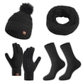 thumbnail image 1 of APEXFWDT Women’s 4-Piece Winter Knit Pom-Pom Beanie Hat Scarf Gloves Socks Set – Complete Thermal Bundle for Cold Weather Protection, 1 of 8