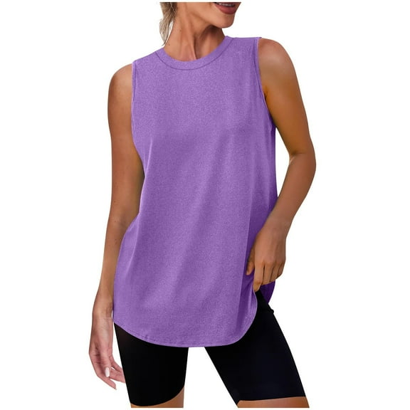 APEXFWDT Women's Active Sleeveless Crew Top - Moisture Wicking Sports Tank for Gym & Yoga in Solid Colors,M,Purple