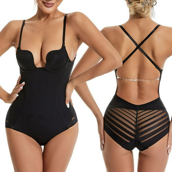 APEXFWDT Women's Backless Shapewear Bodysuit Tummy Control Thong Seamless Body Shaper for Women Body Bra Shaper Low Back Thong Bodysuits S-XXL