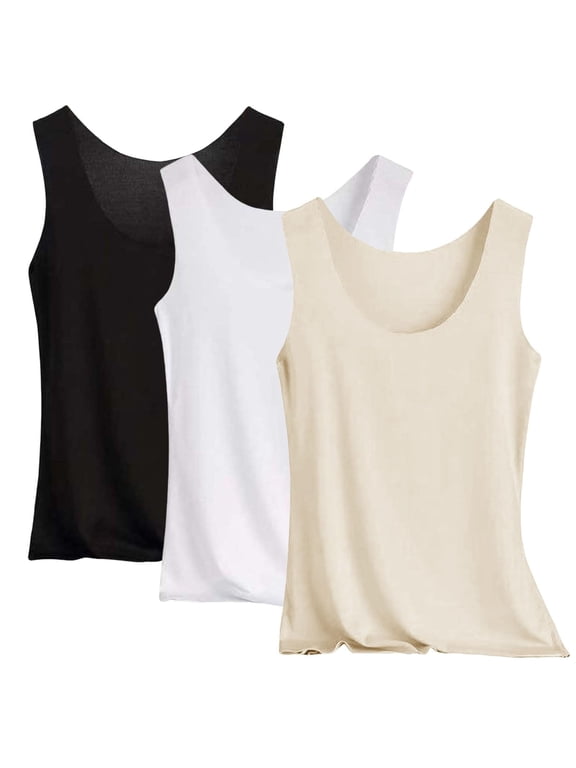 Women's Basic Scoop Neck Tank Top, Sleeveless Soft Stretch Undershirt Casual Layering Camisole (3 Pack)