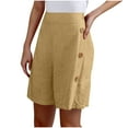 thumbnail image 1 of APEXFWDT Women's Bermuda Dress Shorts - Summer 3/4 Length Elastic Waist Shorts with Side Buttons Design for Resort Wear Beach Vacation Summer ,M,Beige, 1 of 7