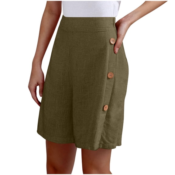 APEXFWDT Women's Bermuda Dress Shorts - Summer 3/4 Length Elastic Waist Shorts with Side Buttons Design for Resort Wear Beach Vacation Summer ,XL,Army Green