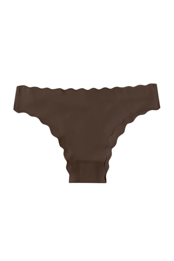 Women's Bikini Cut Thong Underwear - Breathable Wave Trim Panties Cheeky Coverage for Low Rise Jeans