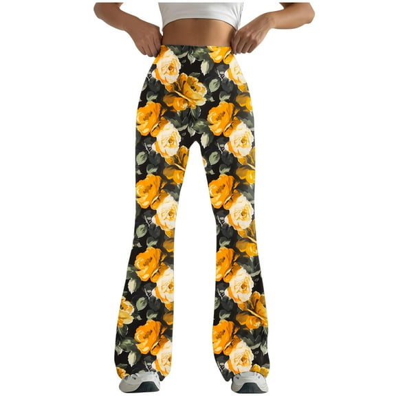 APEXFWDT Women's Boho Bell Bottom Flare Pants High Waisted Casual Stretchy Leggings Print Yoga Workout Long Pants