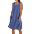 thumbnail image 1 of APEXFWDT Women's Breezy Linen Dress Pocket Relaxed Fit Shift Dress Sleeveless Loose Summer Dresses for Weekend M,Blue, 1 of 6